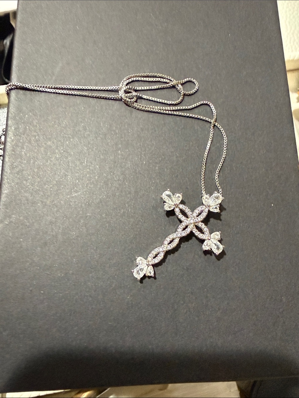 Sterling Silver Cubic Zirconia Cross Pendant Necklace - White